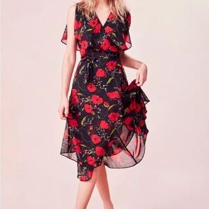 Kimchi Blue Floral Black and Red Wrap Dress Size Small